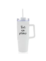 TEXT NA PŘÁNÍ - bílý cestovní termohrnek s průhledným víčkem 900 ml TEXT NA PŘÁNÍ - bílý cestovní termohrnek s průhledným víčkem 900 ml