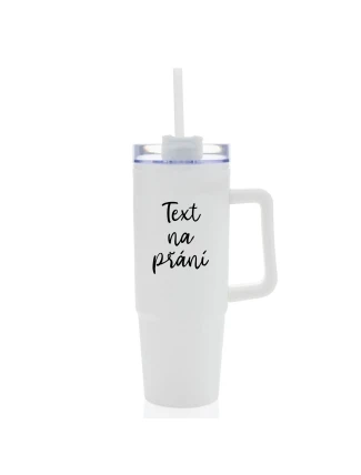 TEXT NA PŘÁNÍ - bílý cestovní termohrnek s průhledným víčkem 900 ml TEXT NA PŘÁNÍ - bílý cestovní termohrnek s průhledným víčkem 900 ml