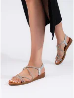 Designové dámské stříbrné sandály na plochém podpatku Designové dámské stříbrné sandály na plochém podpatku