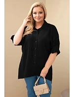 Dámská plus size bavlněná košile s knoflíky a límečkem černá Dámská plus size bavlněná košile s knoflíky a límečkem černá