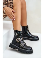 Lakované Boty Pracovní S Přezkami Černé Serizia