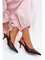 Dámské sandály z umělé kůže na jehlovém podpatku Čokoládové Jelissey