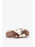 Zazoo Kožené pantofle na bloku, zlaté