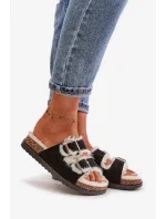 Dámské Pantofle S Přezkami A Kožešinou Černé Ezilena