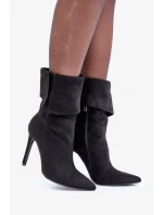 Kotníkové boty na jehlovém podpatku s ohrnutým svrškem černé Luxira