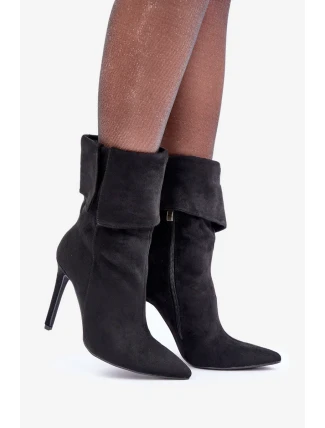 Kotníkové boty na jehlovém podpatku s ohrnutým svrškem černé Luxira