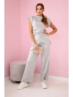Komplet asymetrická halenka + kalhoty šedý Komplet asymetrická halenka + kalhoty šedý