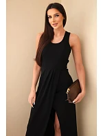 Dámské bavlněné midi šaty bez rukávů s řasením černá