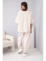 Dámský komplet máslový z viskózy mikina a kalhoty s lampasy béžový