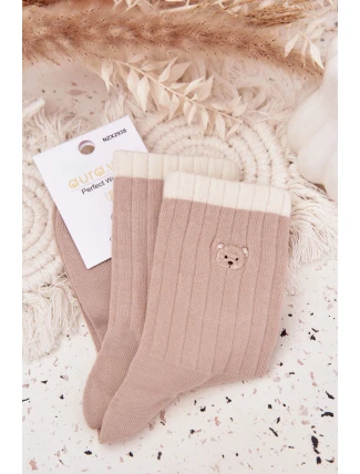 Dámské bavlněné ponožky s malým medvídkem béžové