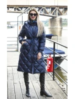 Tmavě modrá dlouhá dámská péřová bunda (ag1-j9081) Tmavě modrá dlouhá dámská péřová bunda (ag1-j9081)