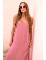 Dlouhé šaty bez ramínek tmavě růžová
