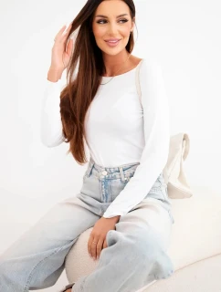 Dámská viskózová blůza s širokým výstřihem a dlouhým rukávem bílá