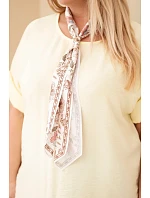 Dámská viskózová halenka pro plnoštíhlé s krátkým rukávem a ozdobným šátkem žlutá Dámská viskózová halenka pro plnoštíhlé s krátkým rukávem a ozdobným šátkem žlutá