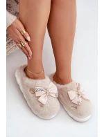 Chlupaté Pantofle S Mašlí A Ozdobami Béžové Annalira