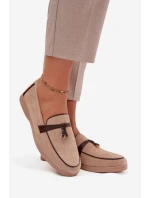 Mokasyny Loafersy Dámské Z Eko Zamszu Béžové Darwen
