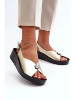 Kožené Dámské Sandály Na Klínech A Platformě S.Barski Gold