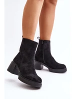 Eko Semišové Dámské Kotníkové Boty Na Podpatku Zateplené Černé Meriluna