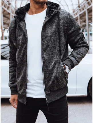 Pánská rozepínací zateplená tmavě šedá mikina FashionStreet BX5626 Pánská rozepínací zateplená tmavě šedá mikina FashionStreet BX5626
