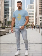 Pánské bavlněné tričko s potiskem Smile Crown modré FashionStreet NX0138R