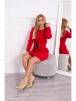 Zateplené šaty s ozdobným páskem červené Zateplené šaty s ozdobným páskem červené