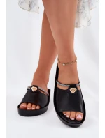 Kožené Dámské Pantofle S Ozdobným Páskem KV51-034 Černé