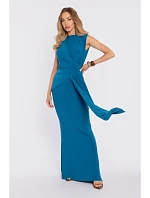 M913 Draped maxi šaty s ohraničeným pasem a panelem - oceánsky modré M913 Draped maxi šaty s ohraničeným pasem a panelem - oceánsky modré