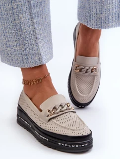 Dámské Kožené mokasíny Na Platformě S řetízkem S.Barski béžová