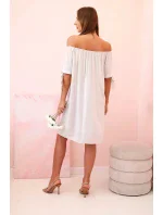 Dámské viskózové šaty s vázáním na rukávech béžové