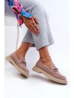 Dámské semišové mokasíny na ploché podrážce s ozdobou D&A TW101 Špinavě růžové