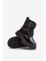Lakované boty dívčí zateplené kožešinou na zip černé Evaliraea