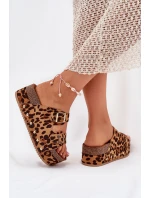 Dámské sandály s přezkami na masivní platformě leopard Odisene