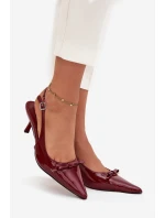 Lakované lodičky na podpatku s mašličkou bordó Olvena Lakované lodičky na podpatku s mašličkou bordó Olvena