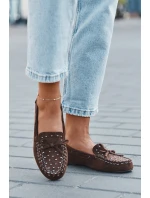 Dámské zdobené mokasíny z eko semiše Prissine – hnědé