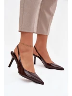 Lakované dámské lodičky na jehlovém podpatku – čokoládové Phelia Lakované dámské lodičky na jehlovém podpatku – čokoládové Phelia
