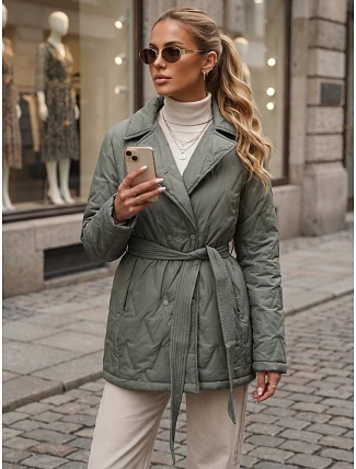 Dámský přechodný kabát s páskem, zelený, FashionStreet TY5805 Dámský přechodný kabát s páskem, zelený, FashionStreet TY5805