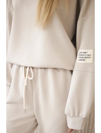 Komplet teplákové + kalhoty máslová látka světle béžová