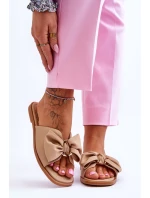 Dámské kožené pantofle s mašlí Béžové Becky