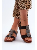 Dámské ploché sandály s ozdobami Sergio Leone Black Dámské ploché sandály s ozdobami Sergio Leone Black