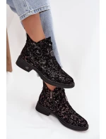 Dámské kotníkové boty z pravého semiše na nízkém podpatku – černo‑hnědé D&A