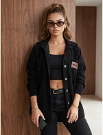 Dámská oversize košilová bunda z kordového materiálu, černá, FashionStreet TY6056 Dámská oversize košilová bunda z kordového materiálu, černá, FashionStreet TY6056
