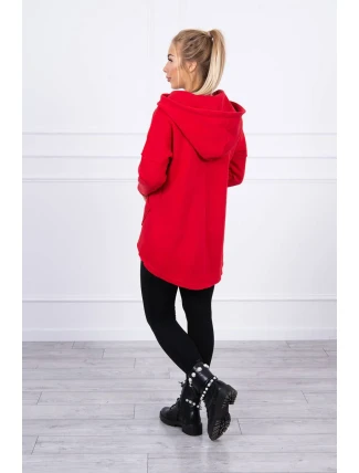 Zateplená mikina s prodlouženými zády a kapsami červená Zateplená mikina s prodlouženými zády a kapsami červená