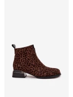 Dámské kotníkové boty z přírodní semišové kůže – hnědé (panterka)