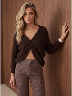 Dámský oversize svetr s nařaseným předním dílem, čokoládová barva, FashionStreet MY2646 Dámský oversize svetr s nařaseným předním dílem, čokoládová barva, FashionStreet MY2646