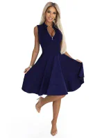 573-2 Exkluzivní šaty s rozšířeným spodním dílem a zlatým zipem - ZELENÉ