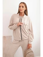 Dámský komplet z viskózy s rozepínací mikinou a kalhotami béžový