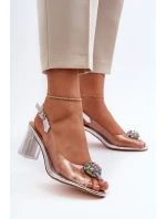 Průhledné sandály na podpatku s ozdobou stříbrné D&A MR38-454 Průhledné sandály na podpatku s ozdobou stříbrné D&A MR38-454