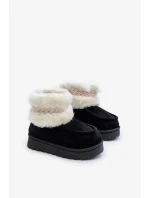 Sněhule Kotníkové Dětské S Kožešinou A Vzorem Černé Melefia