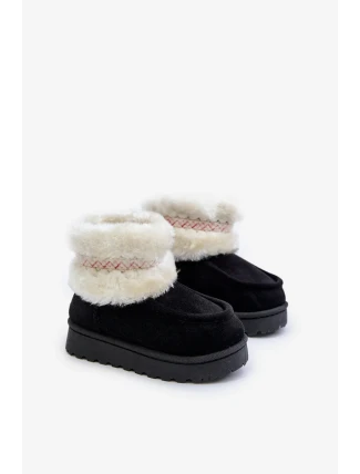 Sněhule Kotníkové Dětské S Kožešinou A Vzorem Černé Melefia