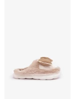 Futrzane Pantofle S Mašlí Béžové Grilis